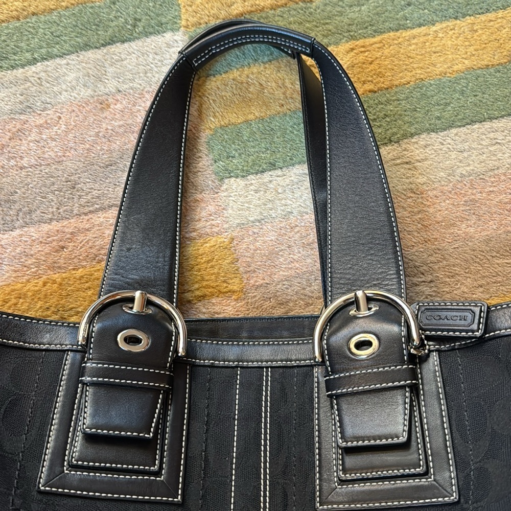 👜 Y2K Vintage Coach Signature C Black Jacquard Tote Bag - Picture 15 of 16